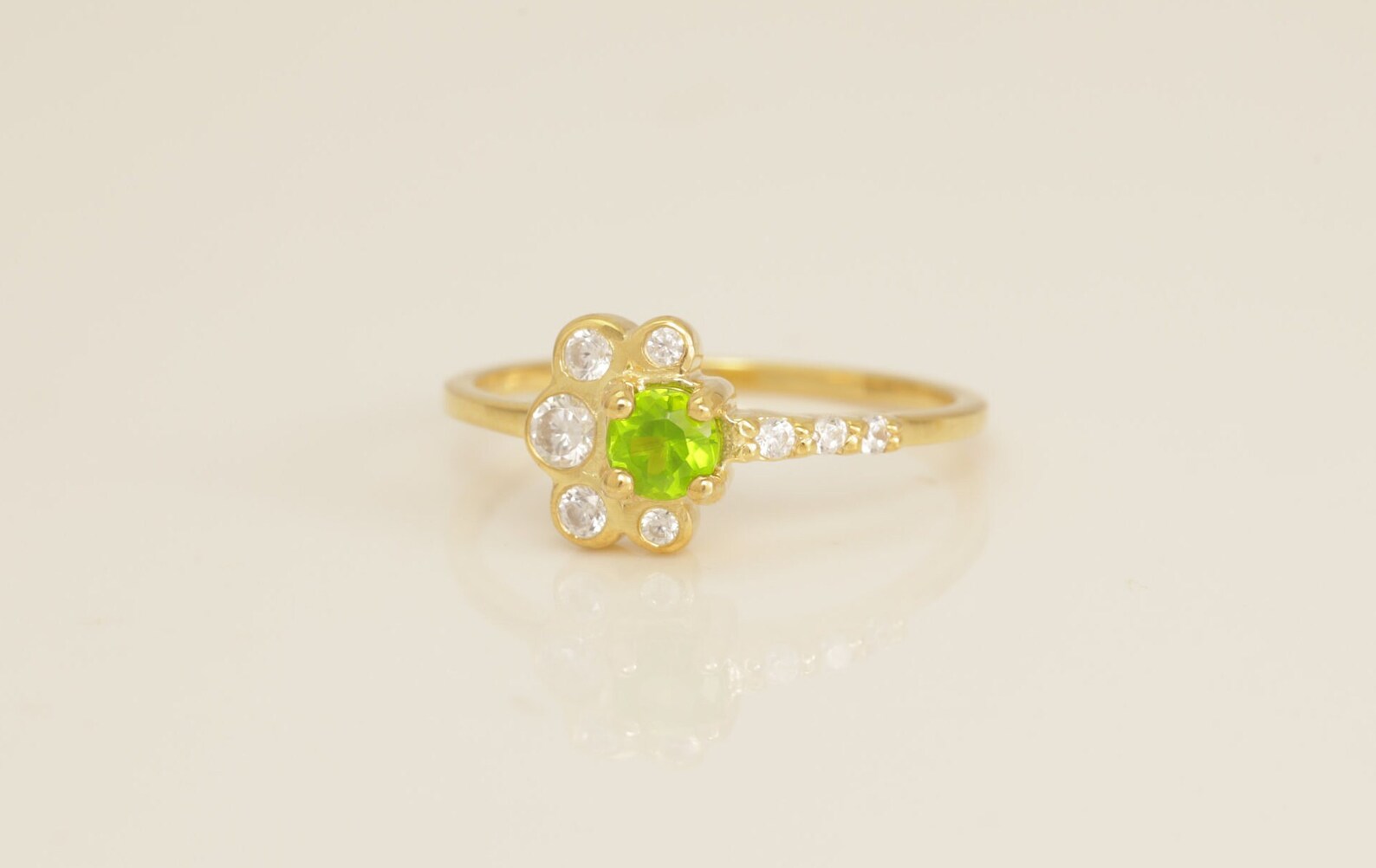 Peridot Engagement Ring, August Birthstone Ring, Fancy Ring Gift for Her, Bezel Set Cluster Ring, Anniversary Ring Gift for Her