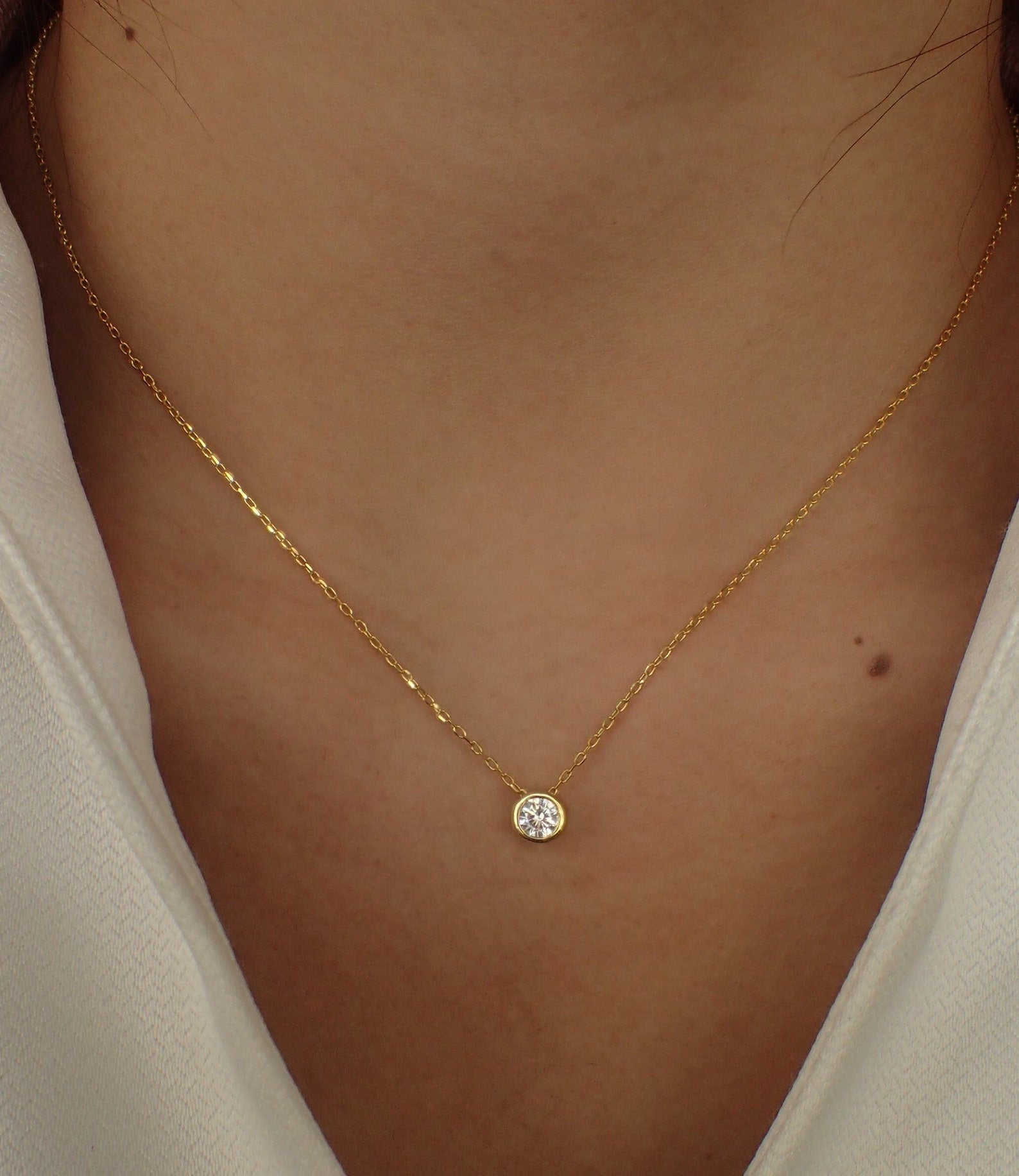 Solitaire Necklace / Delicate Diamond Necklace / Sterling Silver Bezel Set Necklace / Dainty Layered Necklace