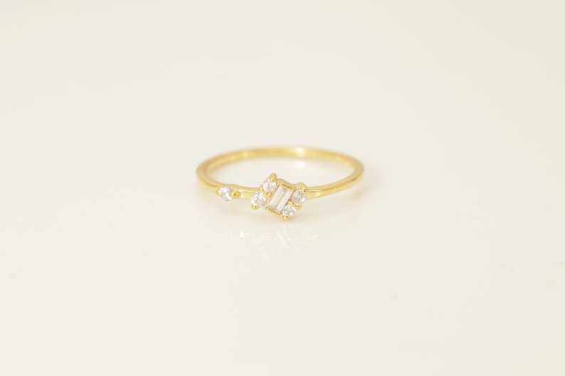 Baguette Diamond Wedding Ring, Minimalist Baguette Stacking Ring Gift for Her, Delicate Promise Ring