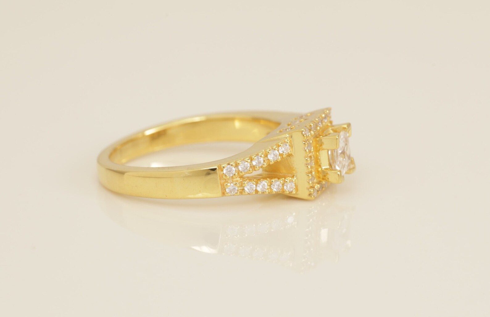 Princess Cut Diamond Engagement Ring, Diamond Halo Split Shank Wedding Ring, Bridal Promise Ring Gift for Women, Anniversary Ring