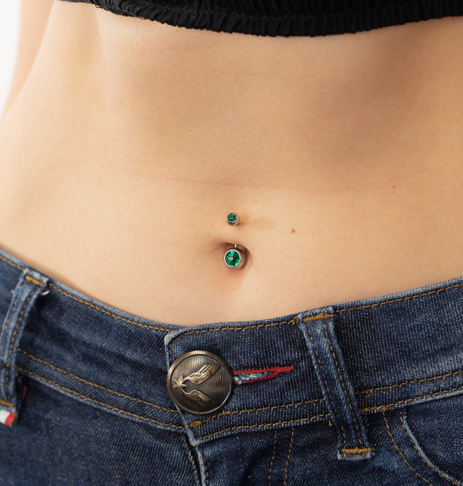 Bezel Set Emerald Belly Ring, Sterling Silver Curved Barbell, May Birthstone, Belly Button Jewelry, Navel Piercing