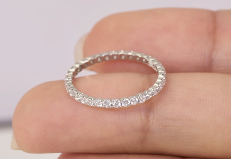 1.5mm Fishtail Diamond Eternity Ring, Fishtail Diamond Wedding Band, Full Eternity Diamond Stackable Ring Gift for Women