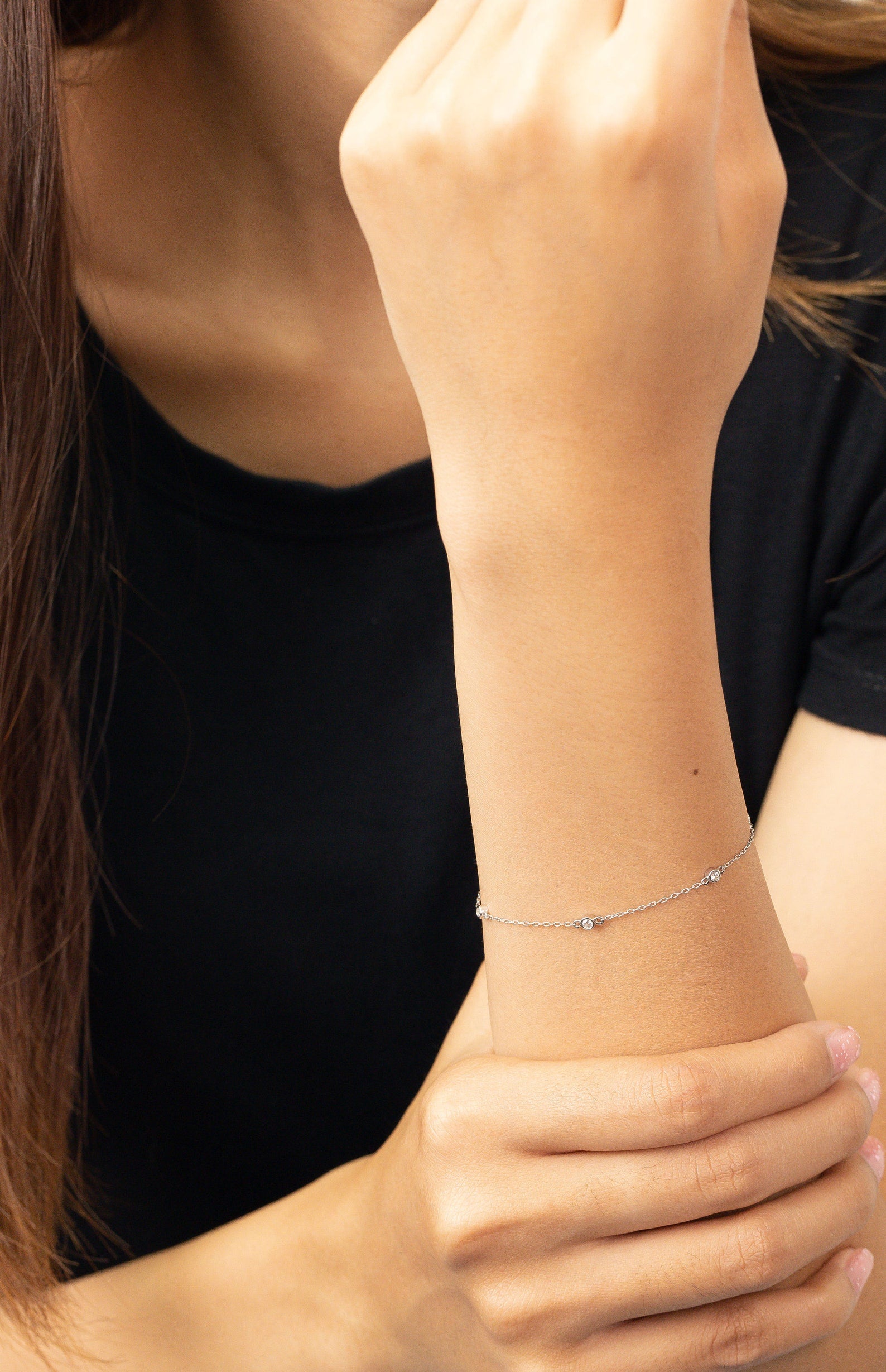 Solitaire Diamond Bracelet, Bezel Set Dainty Bracelet, Minimalist Bracelet Gift for Women, Graduation Gifts