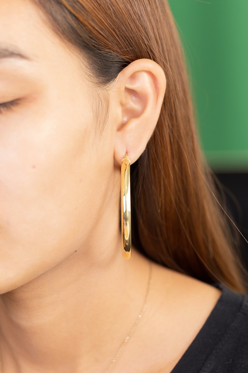 50 MM Shiny Large Hoops Earrings, Thick Earring for Women, Plain Bold Hoops, Huge Hoops