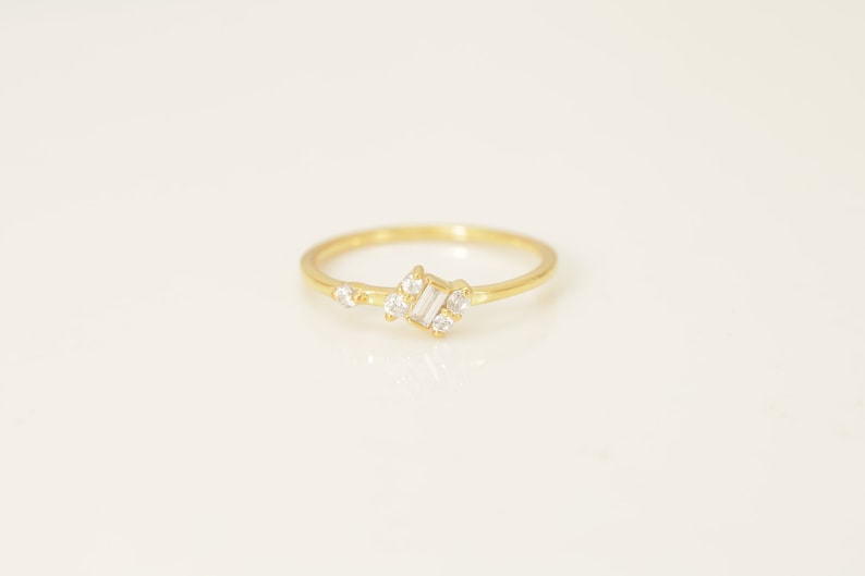 Baguette Diamond Wedding Ring, Minimalist Baguette Stacking Ring Gift for Her, Delicate Promise Ring