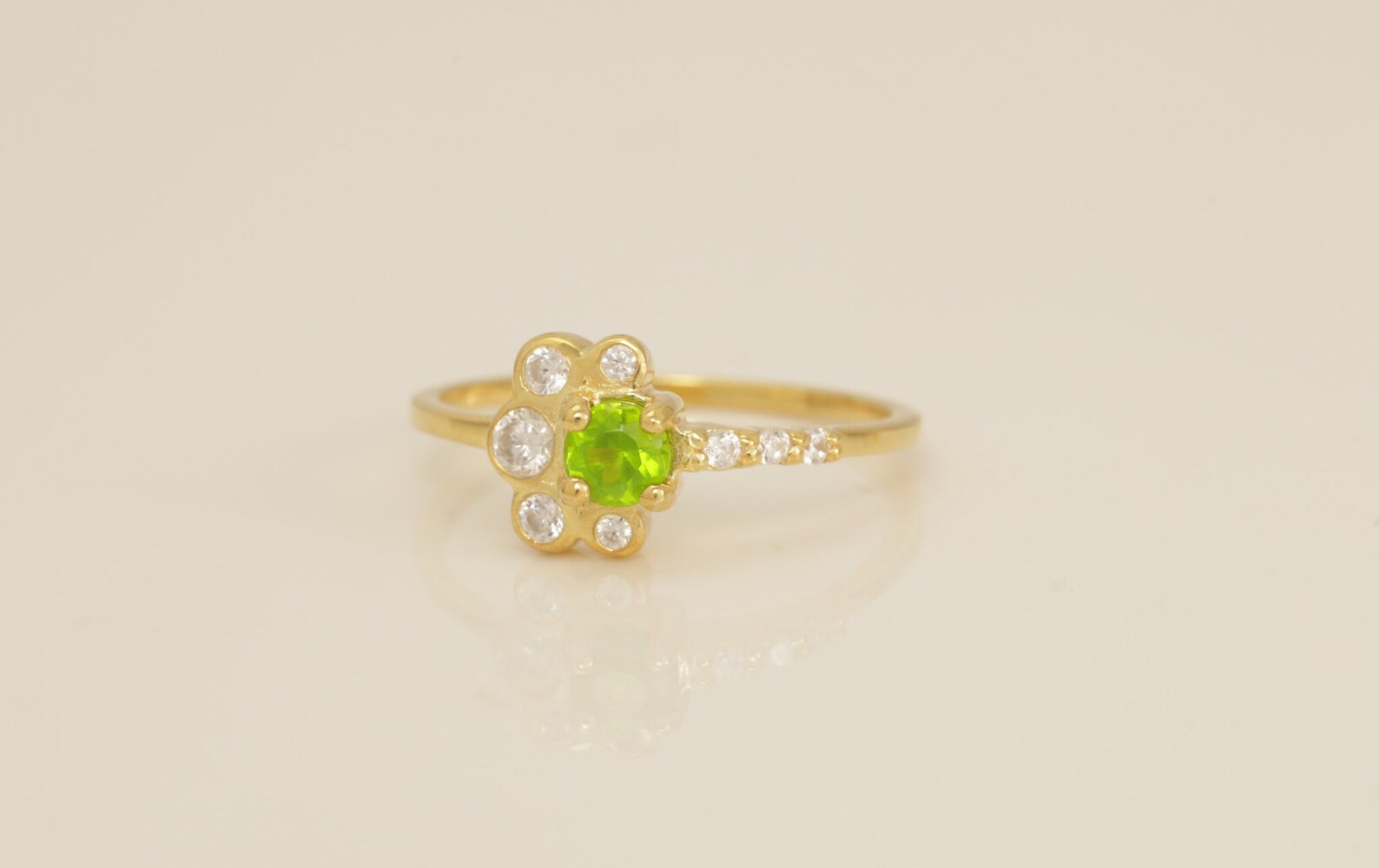 Peridot Engagement Ring, August Birthstone Ring, Fancy Ring Gift for Her, Bezel Set Cluster Ring, Anniversary Ring Gift for Her