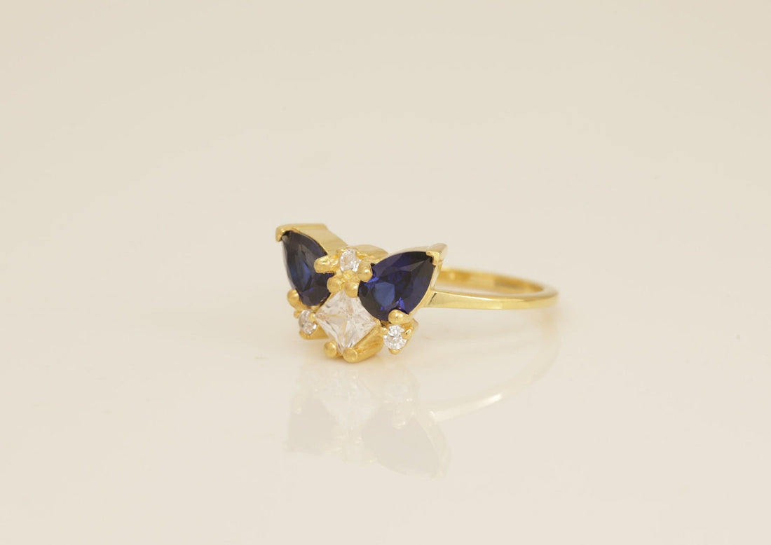 Blue Sapphire Cluster Engagement Ring, Diamond Cluster Ring, Cluster Engagement Ring Gift for Women, September Birthstone Gift