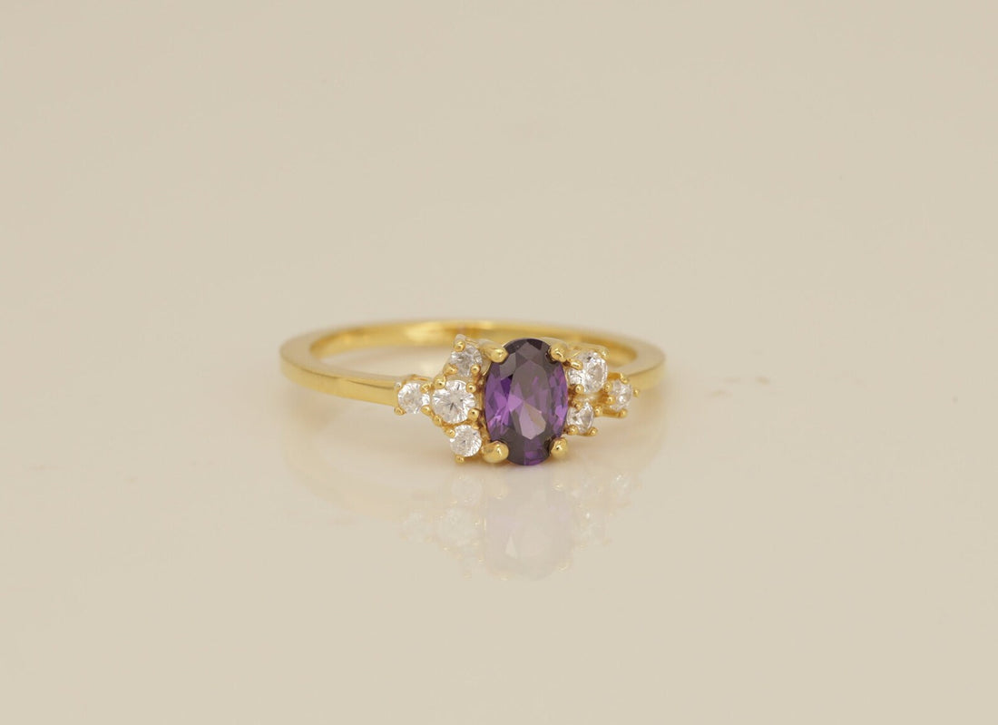 0.50 CT Cluster Amethyst Engagement Ring, Cluster Diamond Ring, Prong Set Oval Amethyst Wedding Ring, February Birthstone Gift