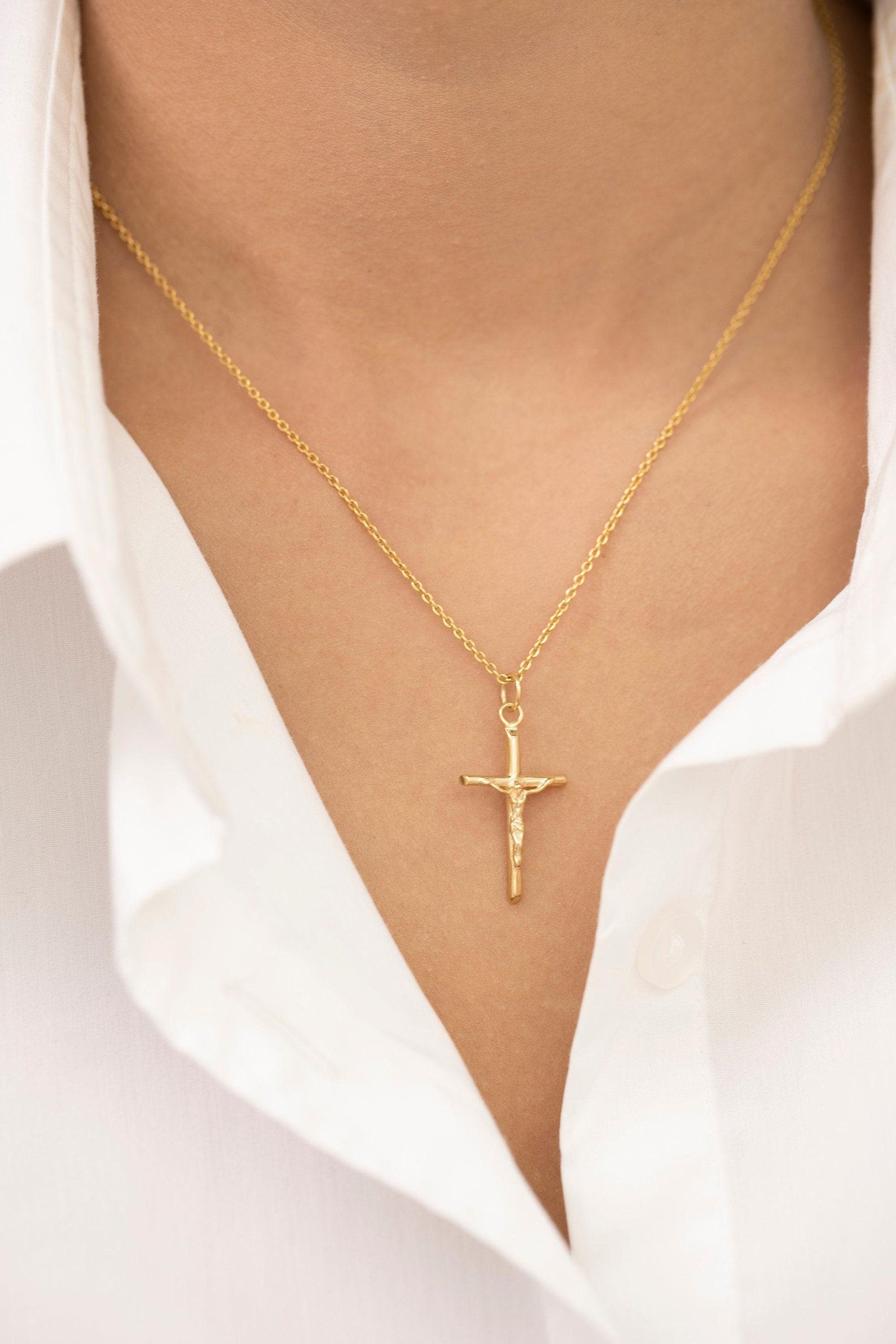 Crucifix Cross Necklace, Crucifix Pendant Necklace, Minimalist Cross Jewelry for Women, Religious Necklace, Mother's Day Gift