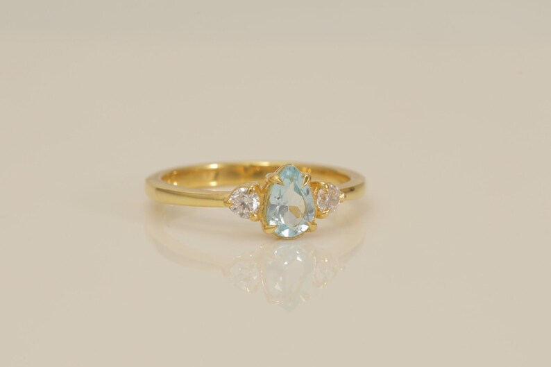 0.50 CT Blue Topaz Engagement Ring, Pear Cut Vintage Engagement Ring, December Birthstone Gift, Vintage Anniversary Ring