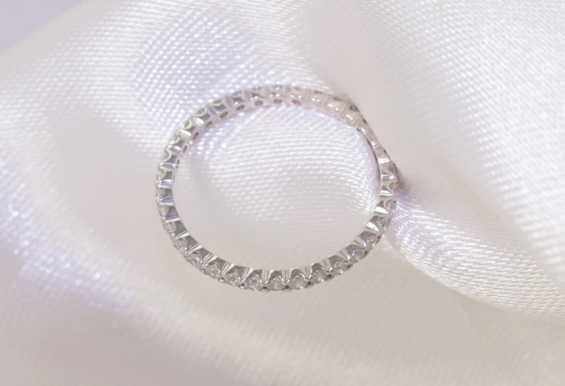 1.5mm Fishtail Diamond Eternity Ring, Fishtail Diamond Wedding Band, Full Eternity Diamond Stackable Ring Gift for Women