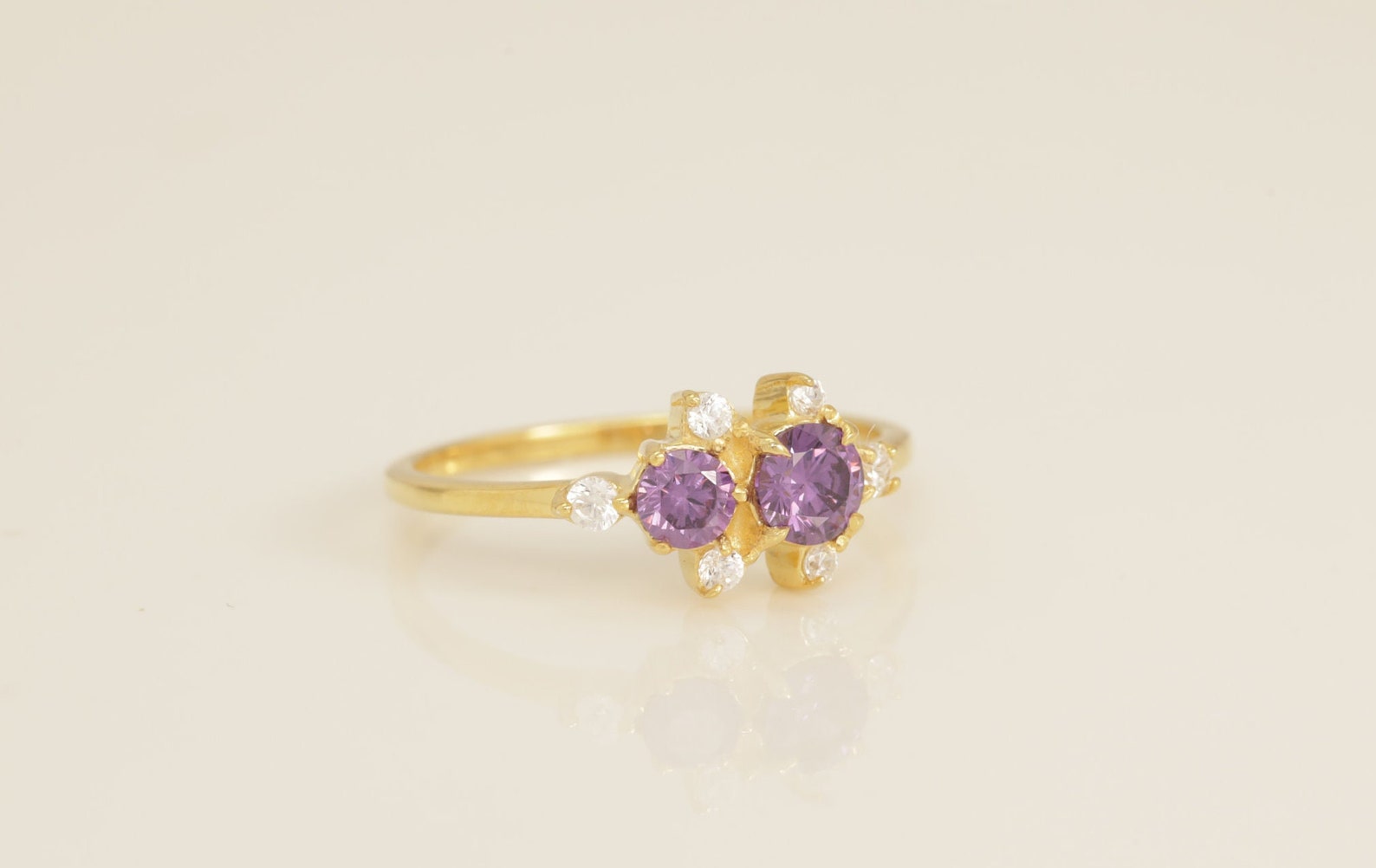 Cluster Amethyst Engagement Ring, February Birthstone Ring, Vintage Solitaire Wedding Band, Promise Ring, Anniversary Ring