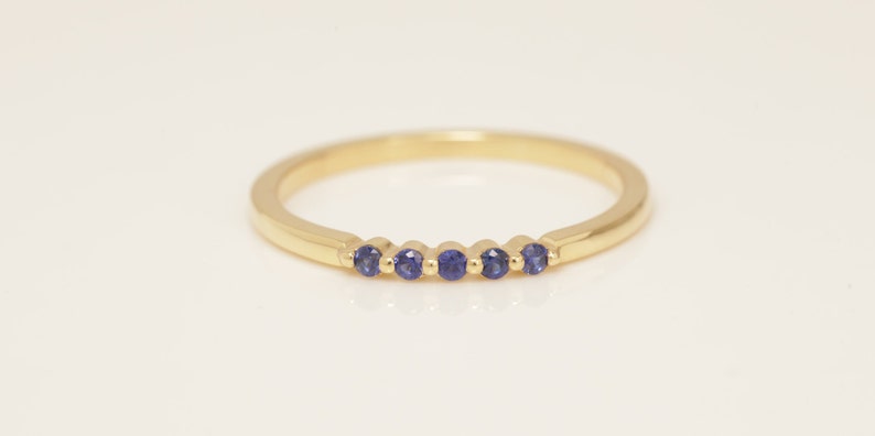 Five Stones Blue Sapphire Ring, 1.5mm Single Prong Minimalist Ring, September Birthstone Ring, Dainty Stacking Ring