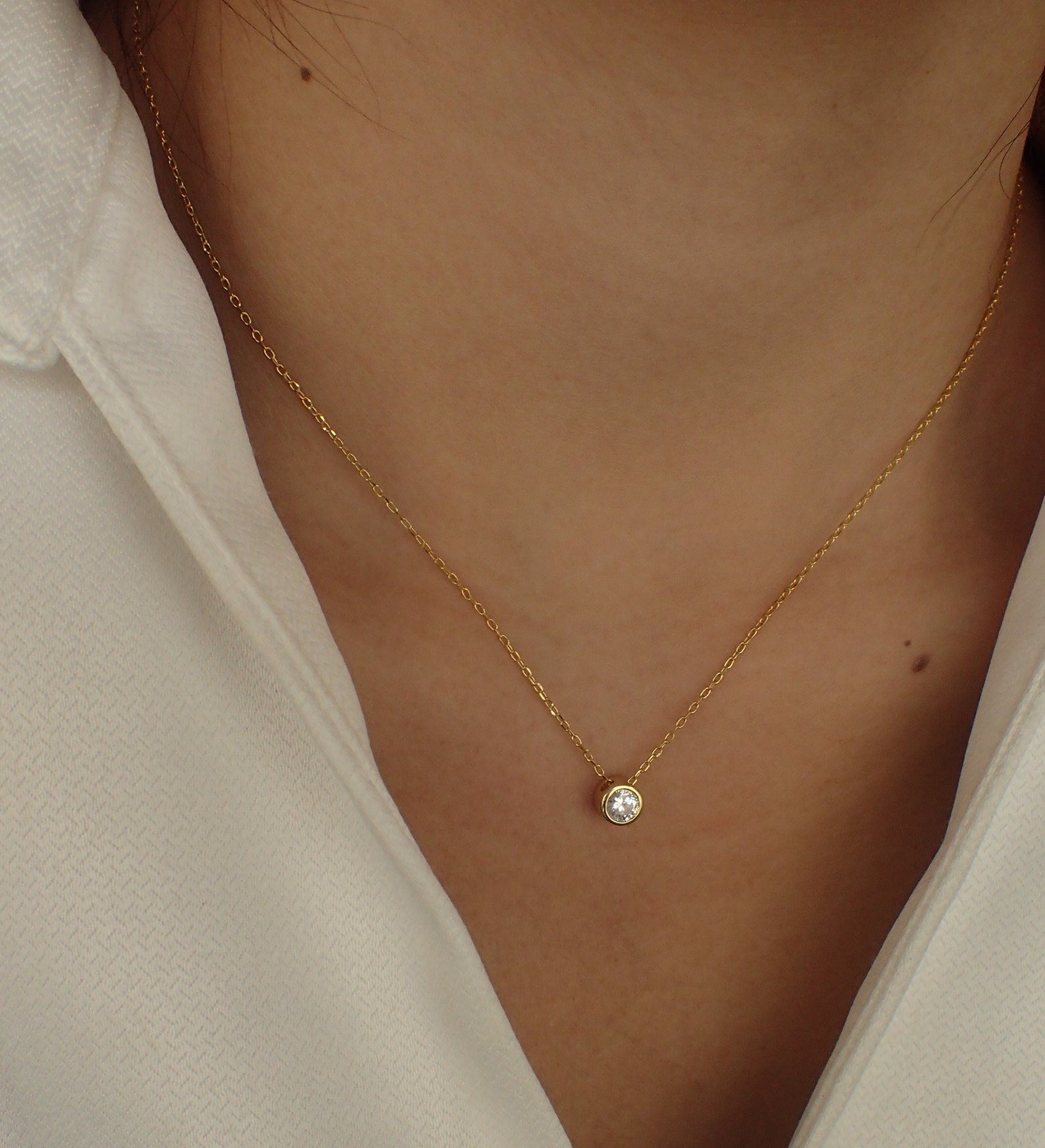 Solitaire Necklace / Delicate Diamond Necklace / Sterling Silver Bezel Set Necklace / Dainty Layered Necklace