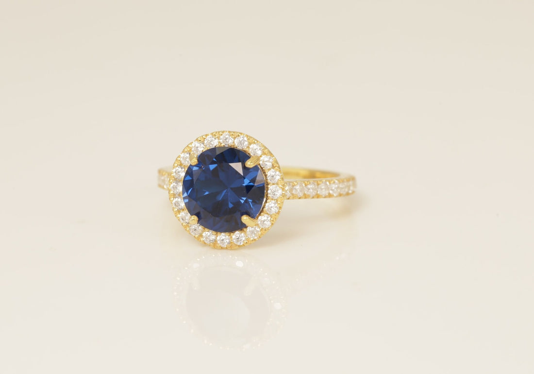 Diamond Halo Blue Sapphire Engagement Ring, September Birthstone Ring, Bridal Promise Ring Gift for Her, Anniversary Ring