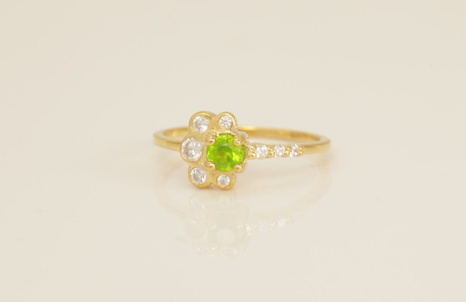 Peridot Engagement Ring, August Birthstone Ring, Fancy Ring Gift for Her, Bezel Set Cluster Ring, Anniversary Ring Gift for Her