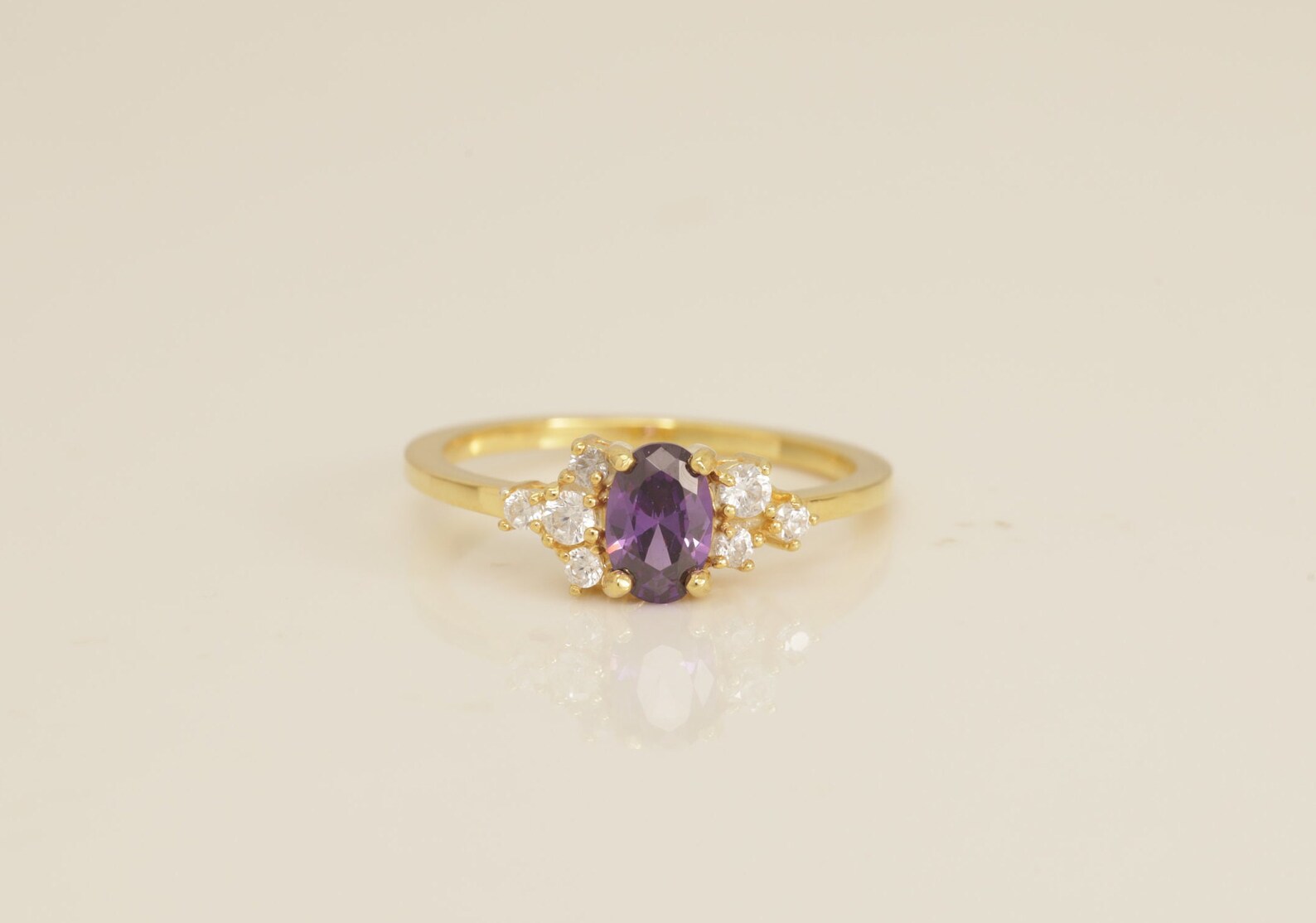 0.50 CT Cluster Amethyst Engagement Ring, Cluster Diamond Ring, Prong Set Oval Amethyst Wedding Ring, February Birthstone Gift