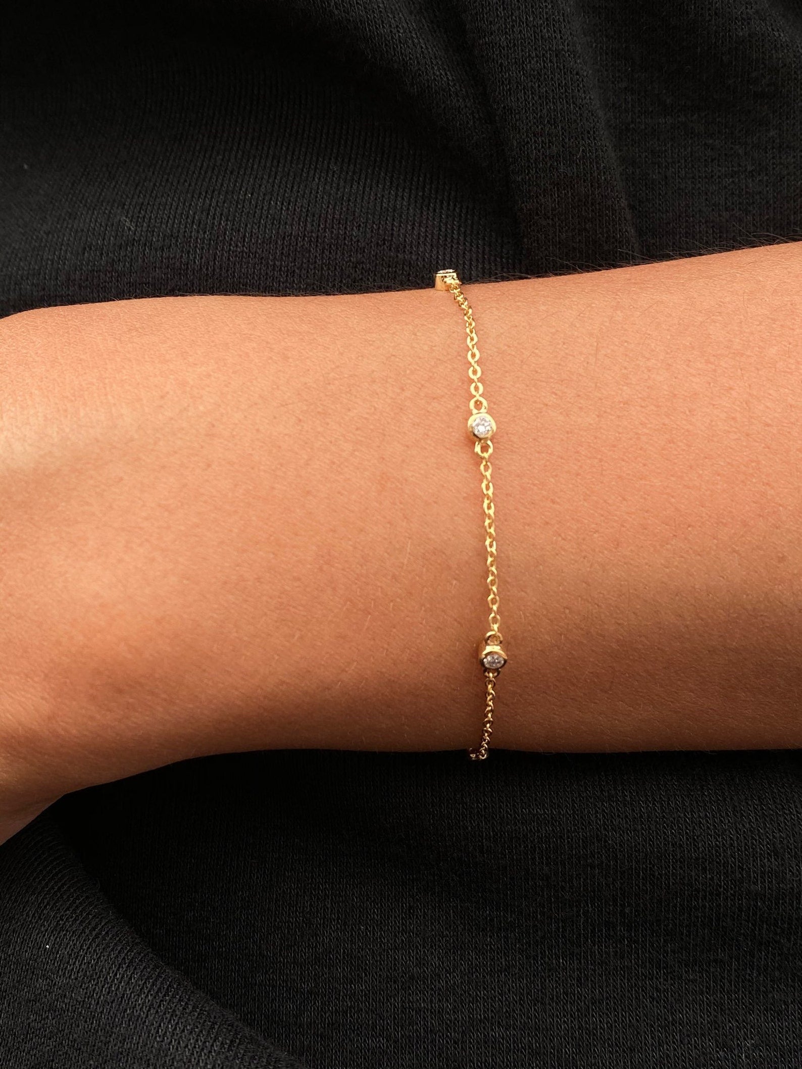 Solitaire Diamond Bracelet, Bezel Set Dainty Bracelet, Minimalist Bracelet Gift for Women, Graduation Gifts