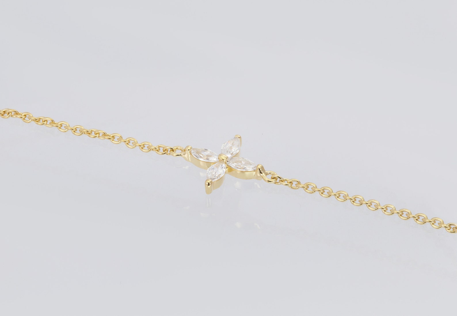 Marquise Flower Necklace, Sterling Silver Dainty Flower Pendant, Adjustable Layering Necklace, Minimalist Bridal Nacklace