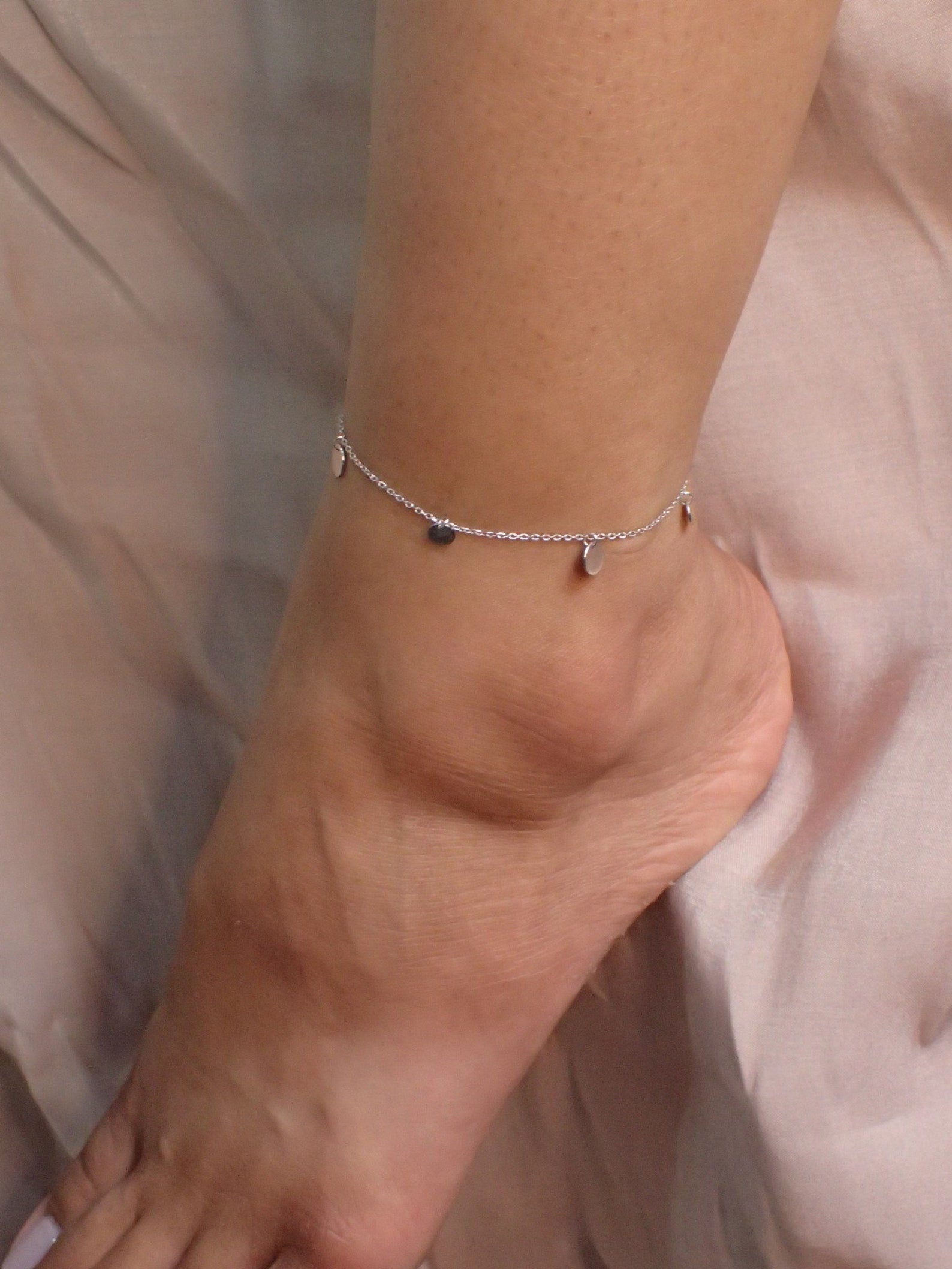 Sterling Silver Anklets with Disc / Anklets for Women / Disc Gold Anklet Bracelet / Tiny Disc Anklet / Minimalist Anklet