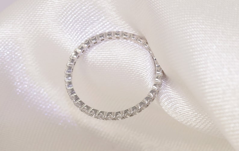 1.5mm Fishtail Diamond Eternity Ring, Fishtail Diamond Wedding Band, Full Eternity Diamond Stackable Ring Gift for Women
