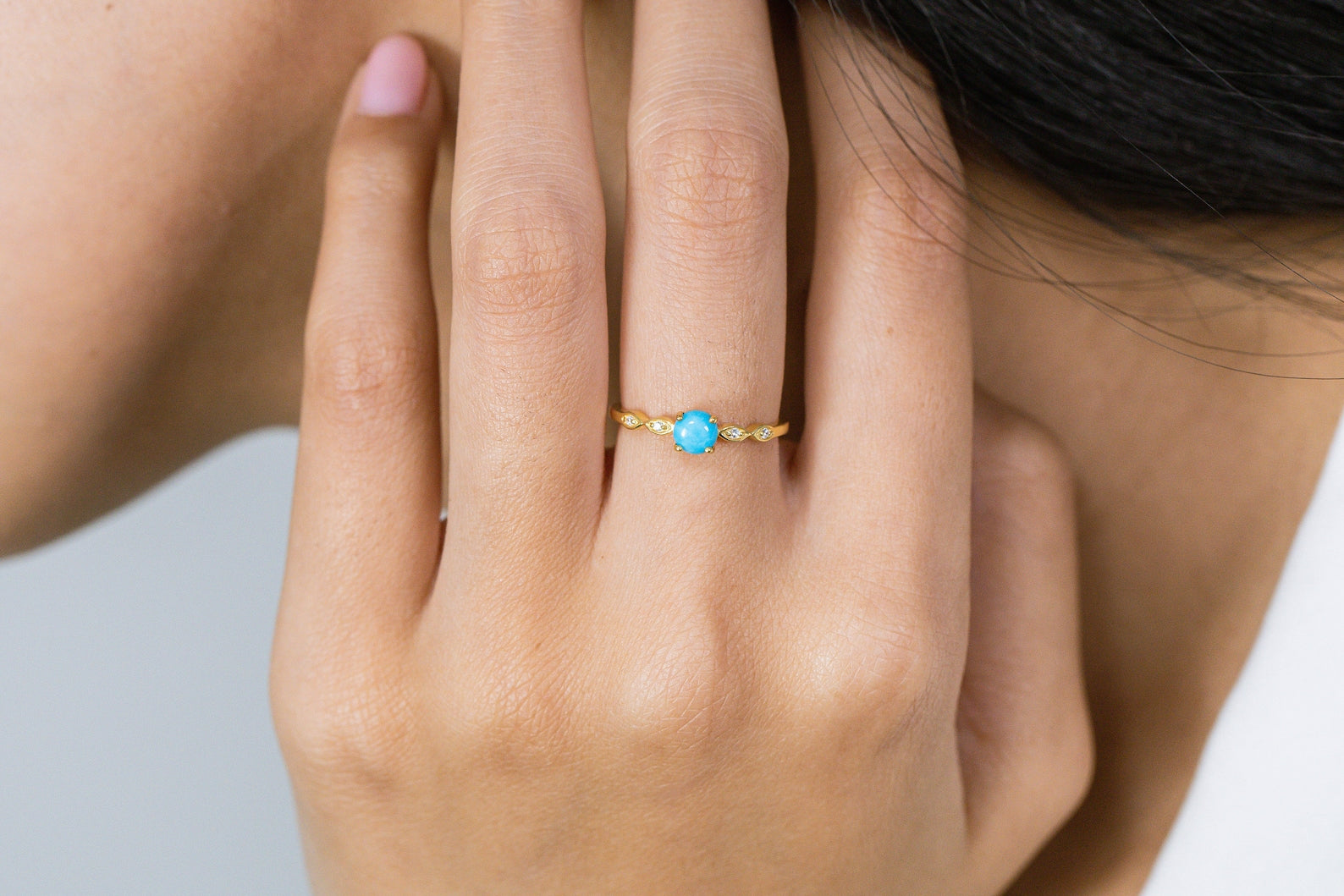 Turquoise and Diamond Engagement Ring, December Birthstone, Turquoise Ring, 18k Gold Unique Promise Ring, Marquise Ring