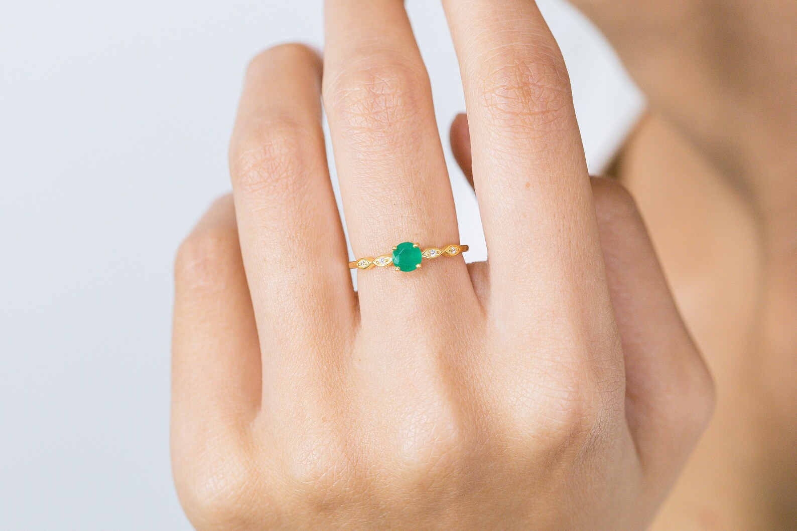 Emerald and Diamond Engagement Ring, May Birthstone, Emerald Ring, 18k Gold Unique Promise Ring, Marquise Ring
