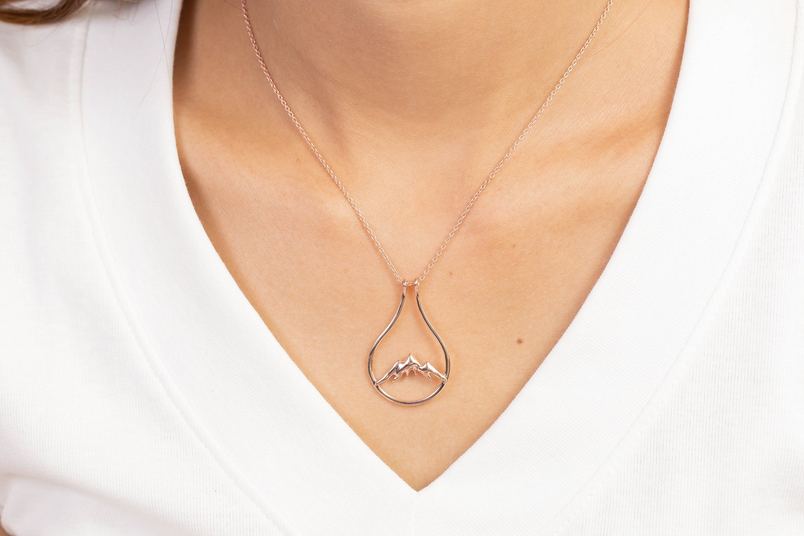 Mountain Ring Holder Necklace, Mountain Jewelry, Wedding and Engagement Ring Keeper Necklace, Nature Jewelry Gift for Wife