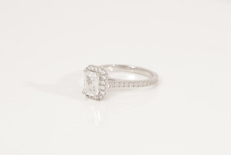 1.75 CT Emerald Cut Diamond Engagement Ring, Diamond Halo Wedding Ring, Promise Ring for Women, Anniversary Ring