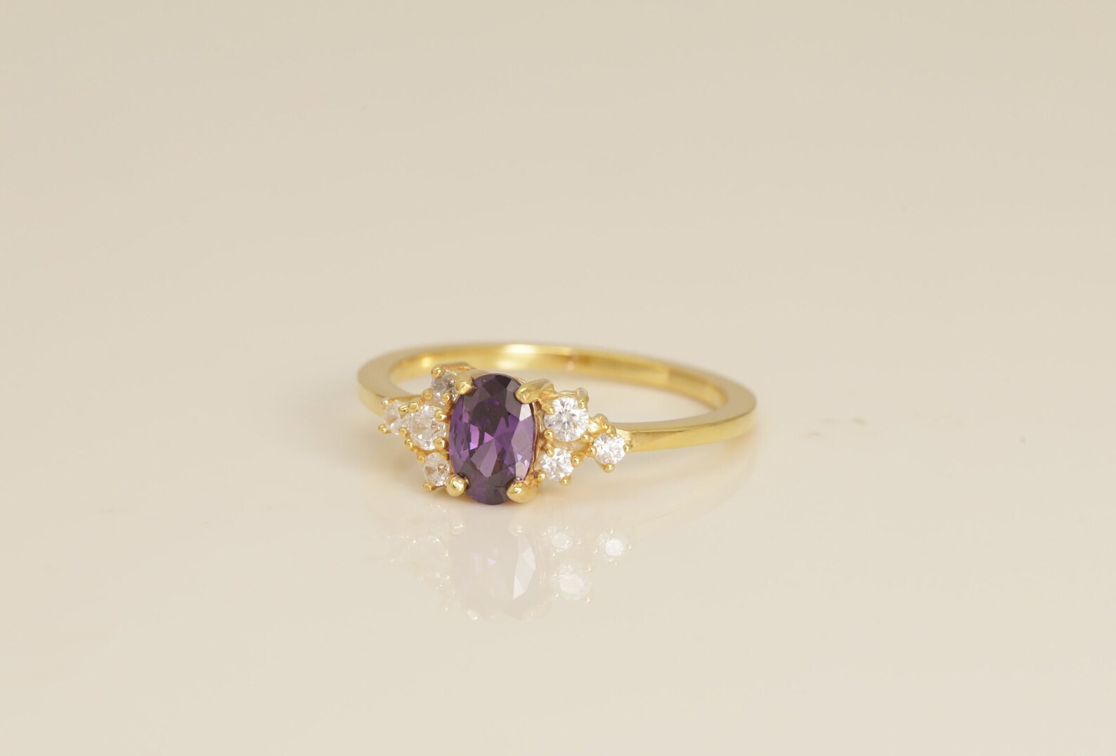 0.50 CT Cluster Amethyst Engagement Ring, Cluster Diamond Ring, Prong Set Oval Amethyst Wedding Ring, February Birthstone Gift