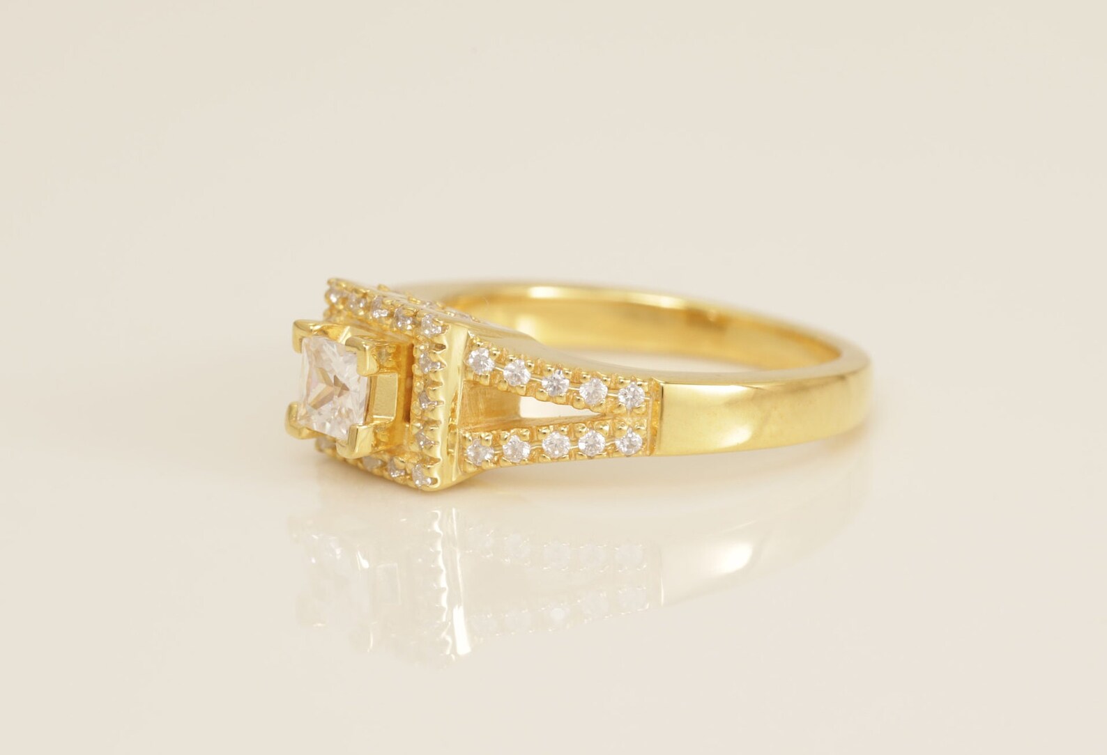 Princess Cut Diamond Engagement Ring, Diamond Halo Split Shank Wedding Ring, Bridal Promise Ring Gift for Women, Anniversary Ring