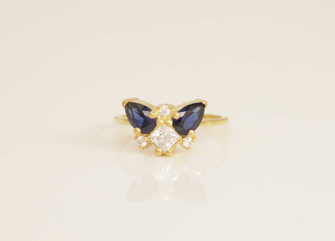 Blue Sapphire Cluster Engagement Ring, Diamond Cluster Ring, Cluster Engagement Ring Gift for Women, September Birthstone Gift