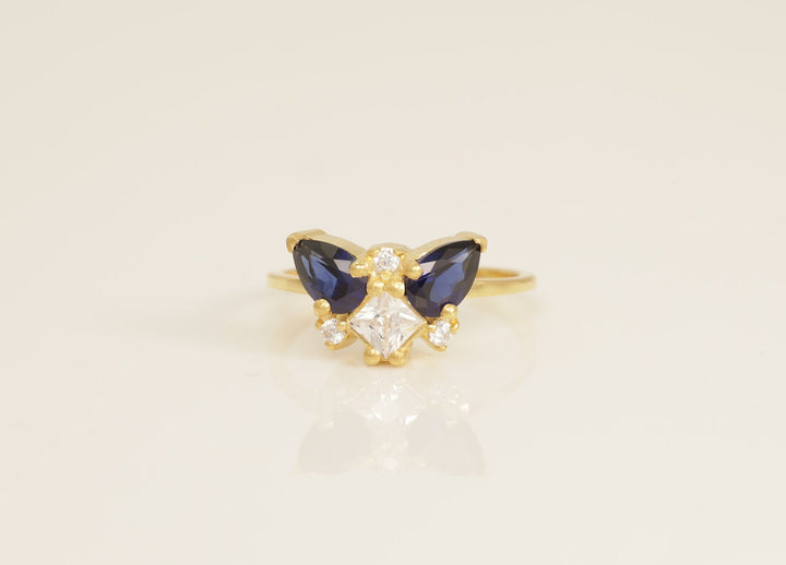 Blue Sapphire Cluster Engagement Ring, Diamond Cluster Ring, Cluster Engagement Ring Gift for Women, September Birthstone Gift
