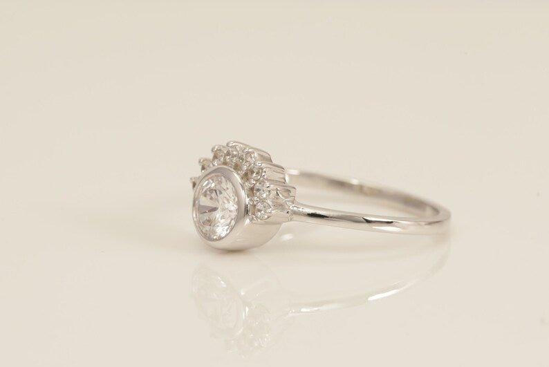 Diamond Cluster Engagement Ring, Vintage Solitaire Wedding Ring, Promise Ring, Anniversary Ring, Vintage Style Ring, Bridal Ring