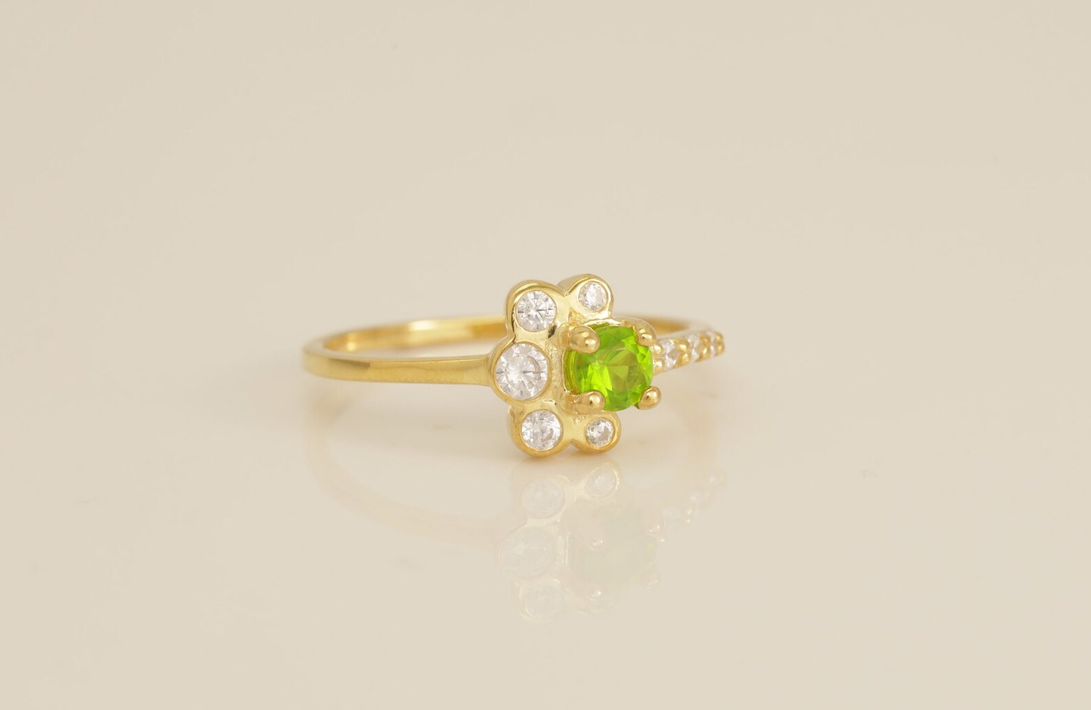 Peridot Engagement Ring, August Birthstone Ring, Fancy Ring Gift for Her, Bezel Set Cluster Ring, Anniversary Ring Gift for Her