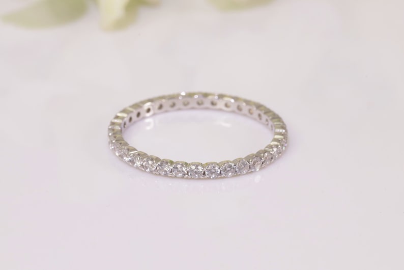 1.5mm Fishtail Diamond Eternity Ring, Fishtail Diamond Wedding Band, Full Eternity Diamond Stackable Ring Gift for Women