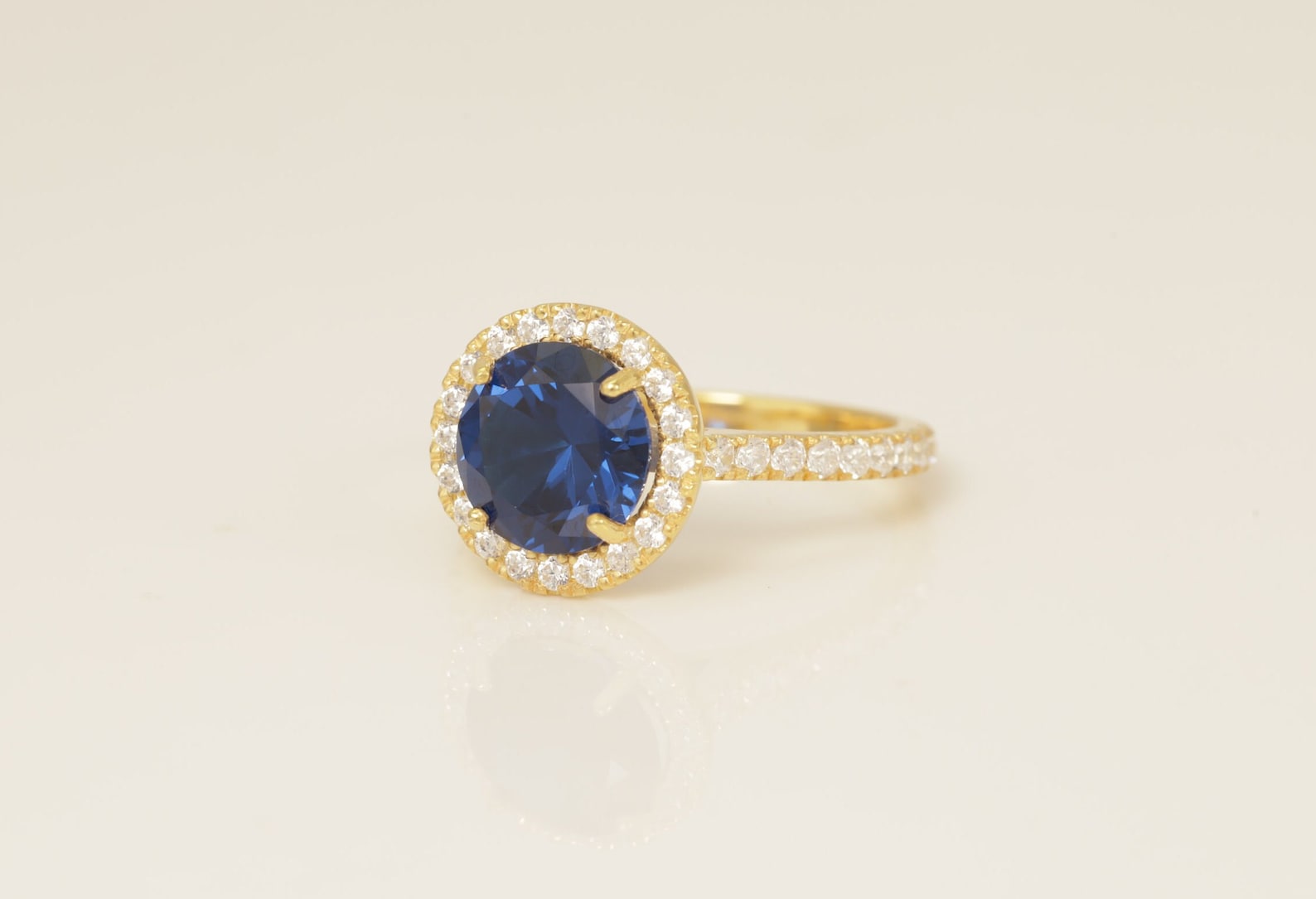 Diamond Halo Blue Sapphire Engagement Ring, September Birthstone Ring, Bridal Promise Ring Gift for Her, Anniversary Ring