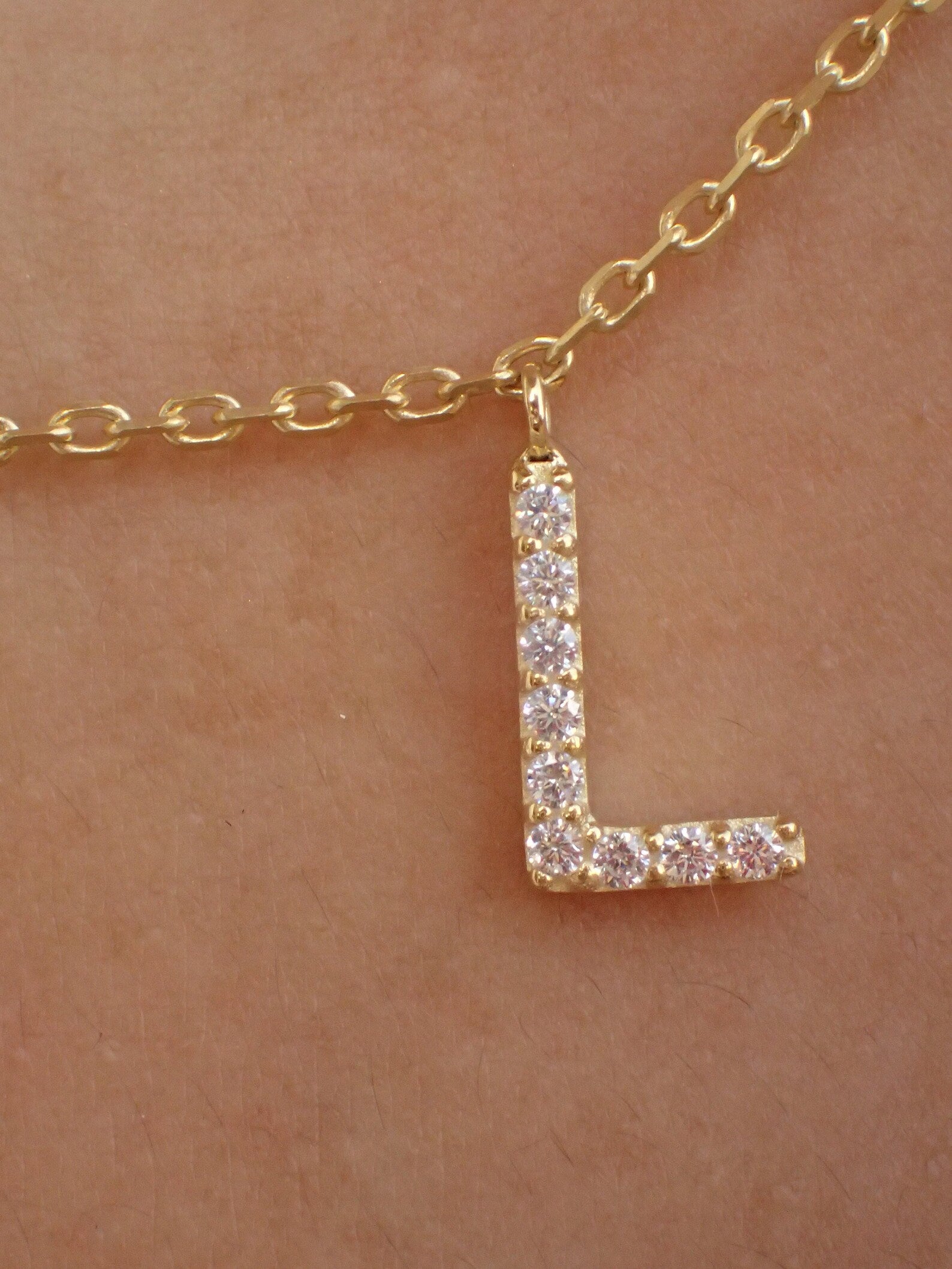 Custom Initial Necklace / Gold Plated Diamond Name necklace / Personalized Necklace / Dangle Name Necklace / layering necklace