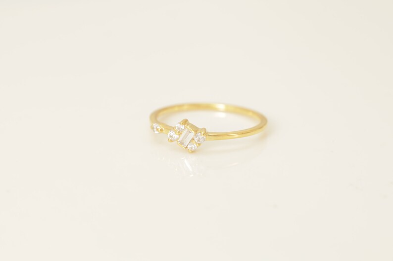 Baguette Diamond Wedding Ring, Minimalist Baguette Stacking Ring Gift for Her, Delicate Promise Ring