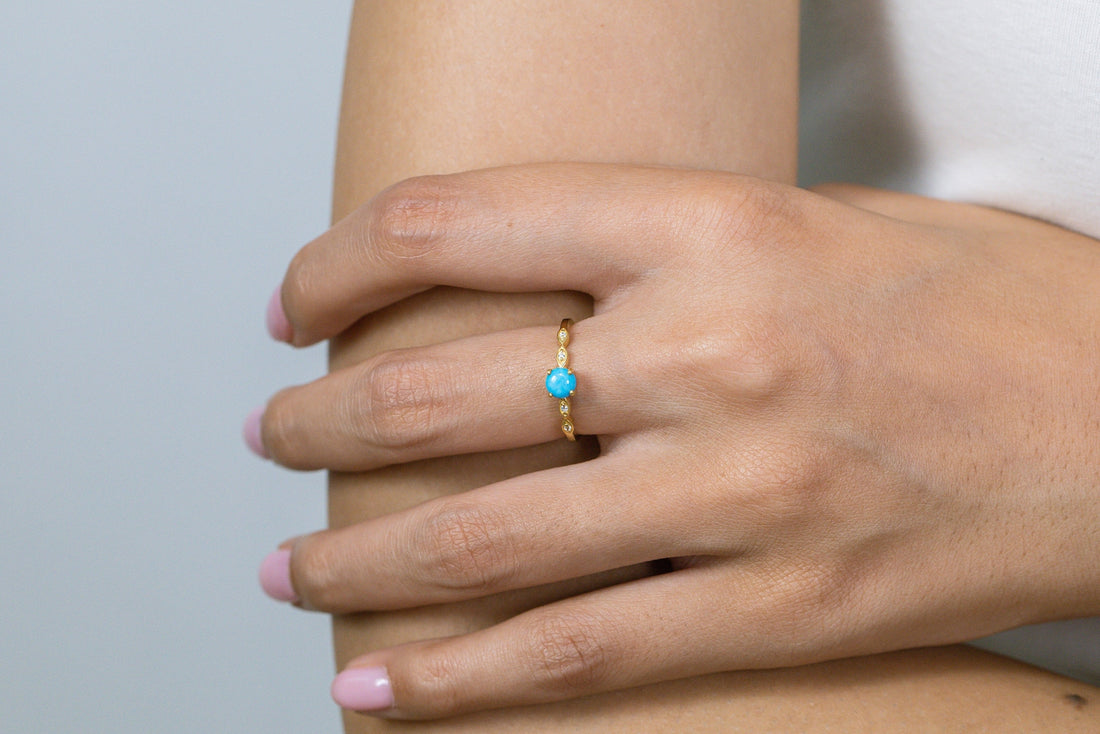 Turquoise and Diamond Engagement Ring, December Birthstone, Turquoise Ring, 18k Gold Unique Promise Ring, Marquise Ring
