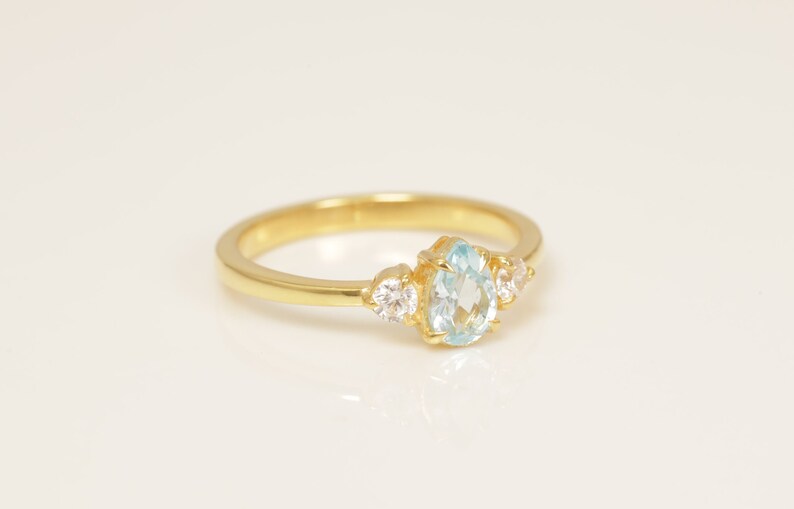 0.50 CT Blue Topaz Engagement Ring, Pear Cut Vintage Engagement Ring, December Birthstone Gift, Vintage Anniversary Ring