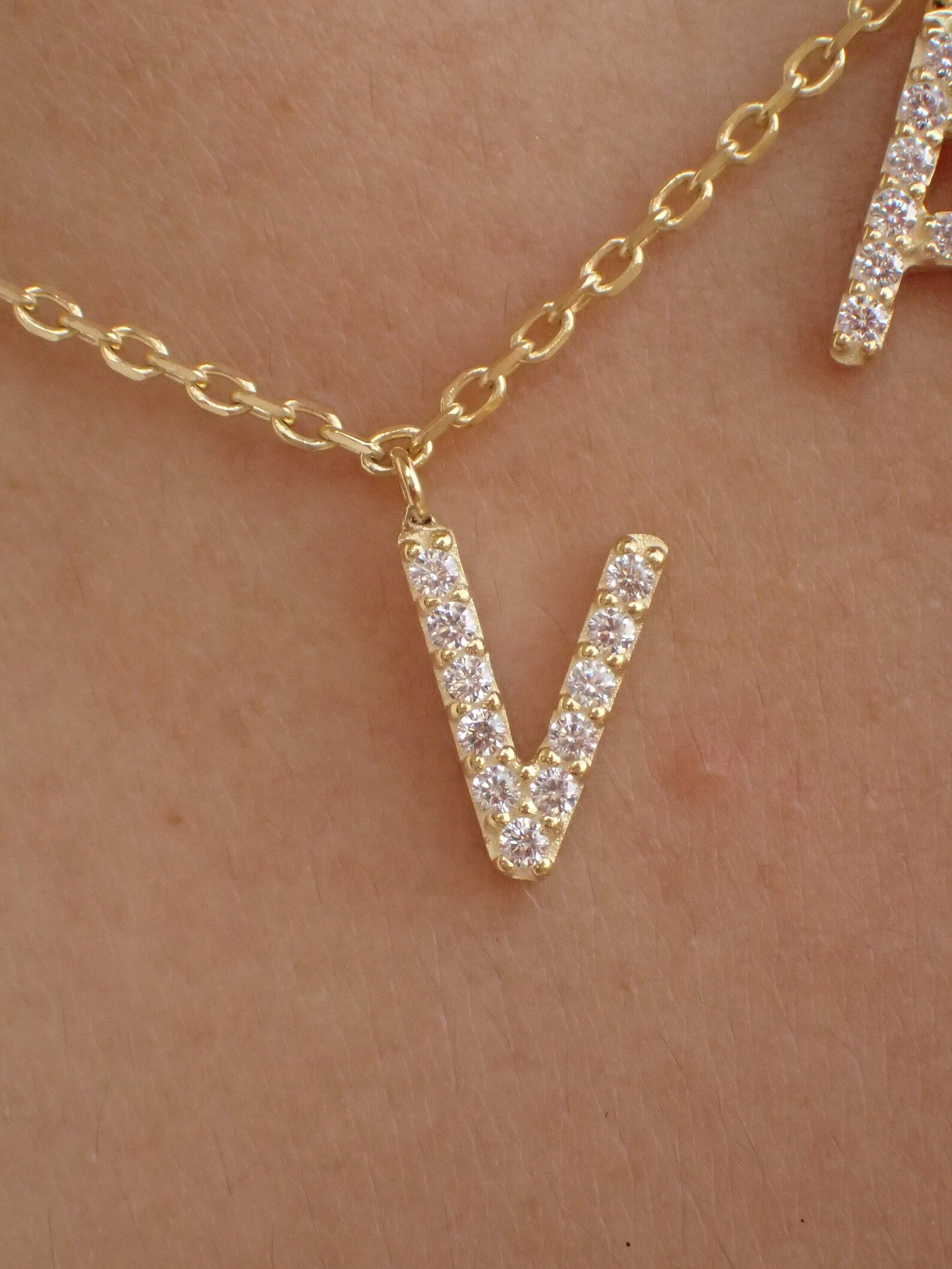 Custom Initial Necklace / Gold Plated Diamond Name necklace / Personalized Necklace / Dangle Name Necklace / layering necklace