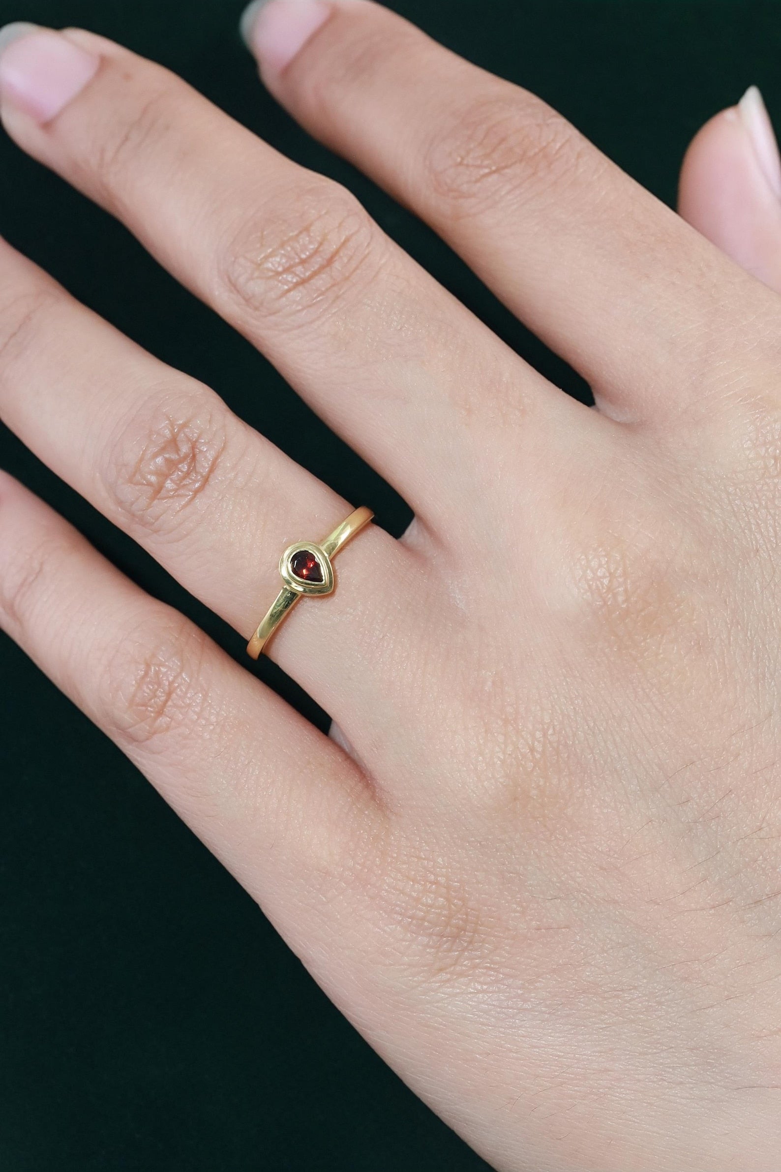 0.25 CT Pear Shape Garnet Engagement Ring, January Birthstone Ring, Delicate Solitaire Garnet Ring, Anniversary Gift for her