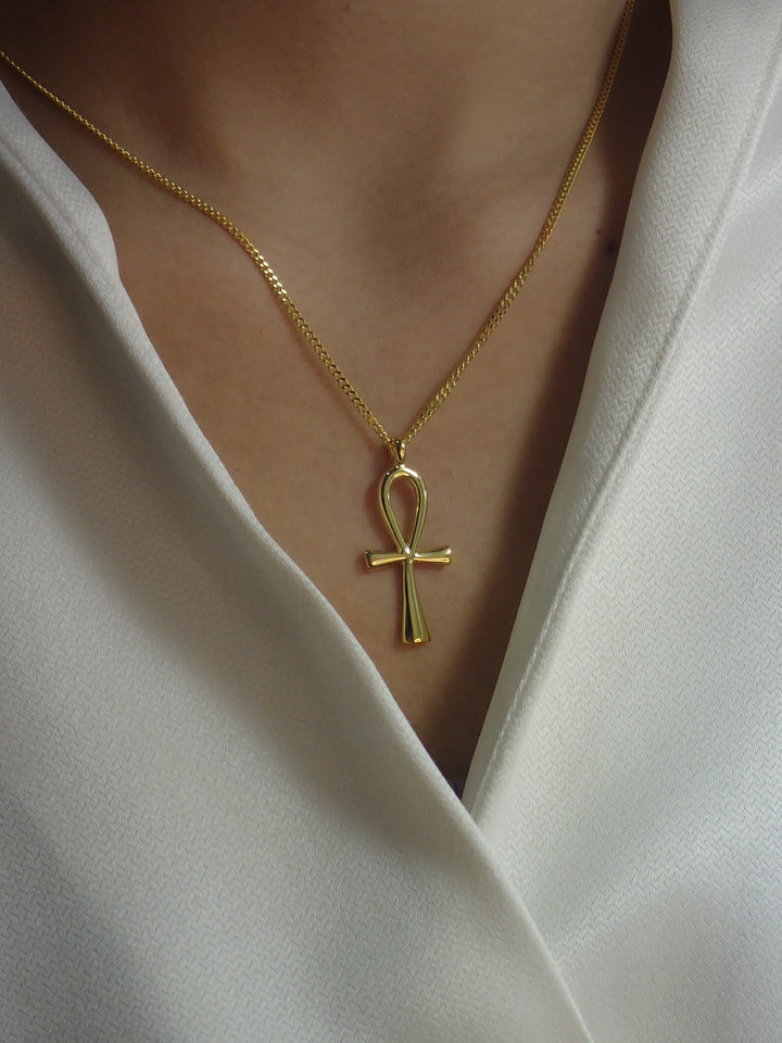 Egyptian Ankh Cross Pendant Necklace / Egypt Hieroglyphs pendant necklace / Protection Necklace / Egyptian Cross