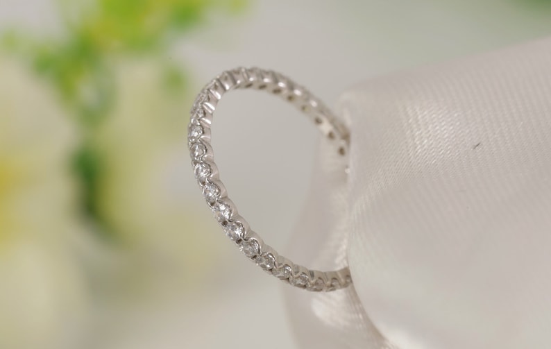 1.5mm Fishtail Diamond Eternity Ring, Fishtail Diamond Wedding Band, Full Eternity Diamond Stackable Ring Gift for Women