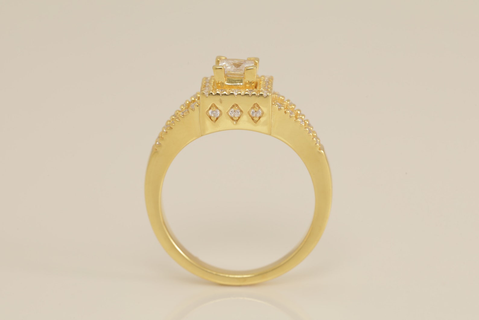 Princess Cut Diamond Engagement Ring, Diamond Halo Split Shank Wedding Ring, Bridal Promise Ring Gift for Women, Anniversary Ring