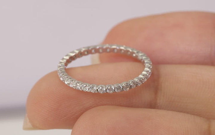 1.5mm Fishtail Diamond Eternity Ring, Fishtail Diamond Wedding Band, Full Eternity Diamond Stackable Ring Gift for Women