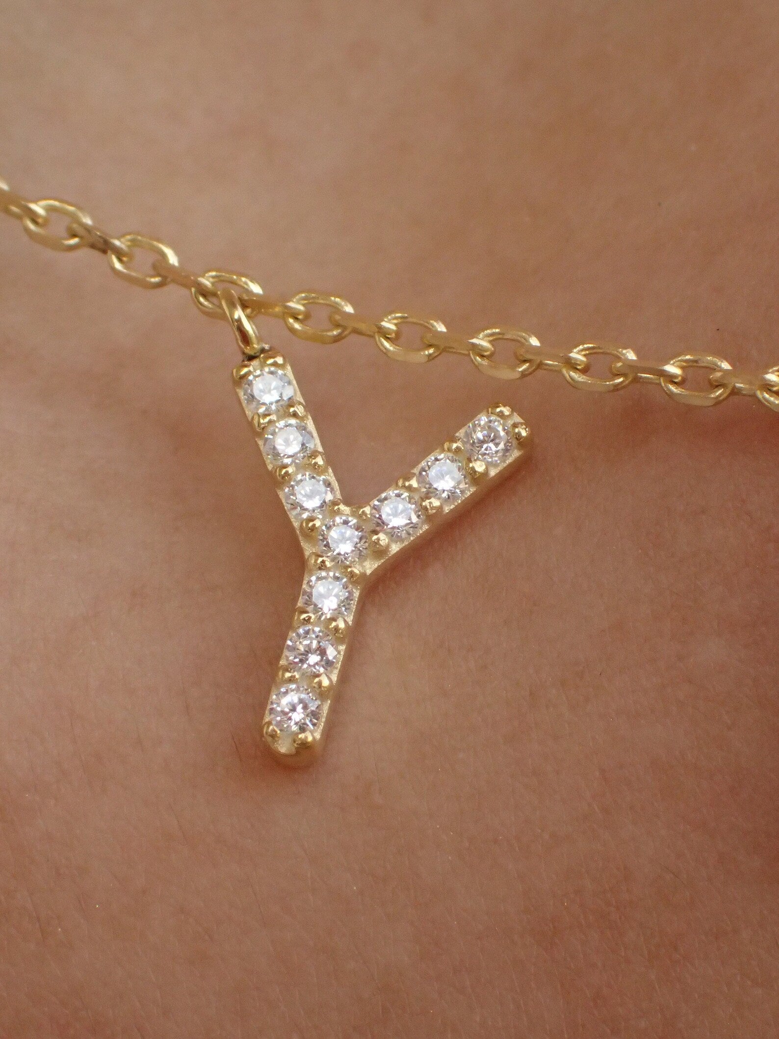 Custom Initial Necklace / Gold Plated Diamond Name necklace / Personalized Necklace / Dangle Name Necklace / layering necklace