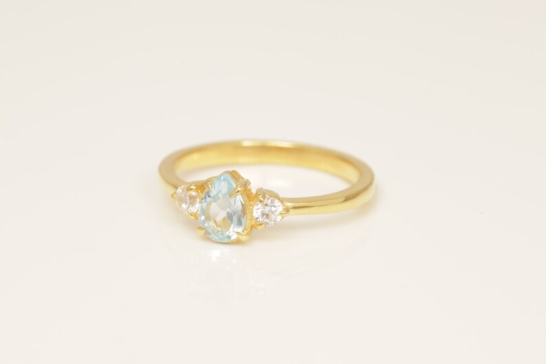 0.50 CT Blue Topaz Engagement Ring, Pear Cut Vintage Engagement Ring, December Birthstone Gift, Vintage Anniversary Ring