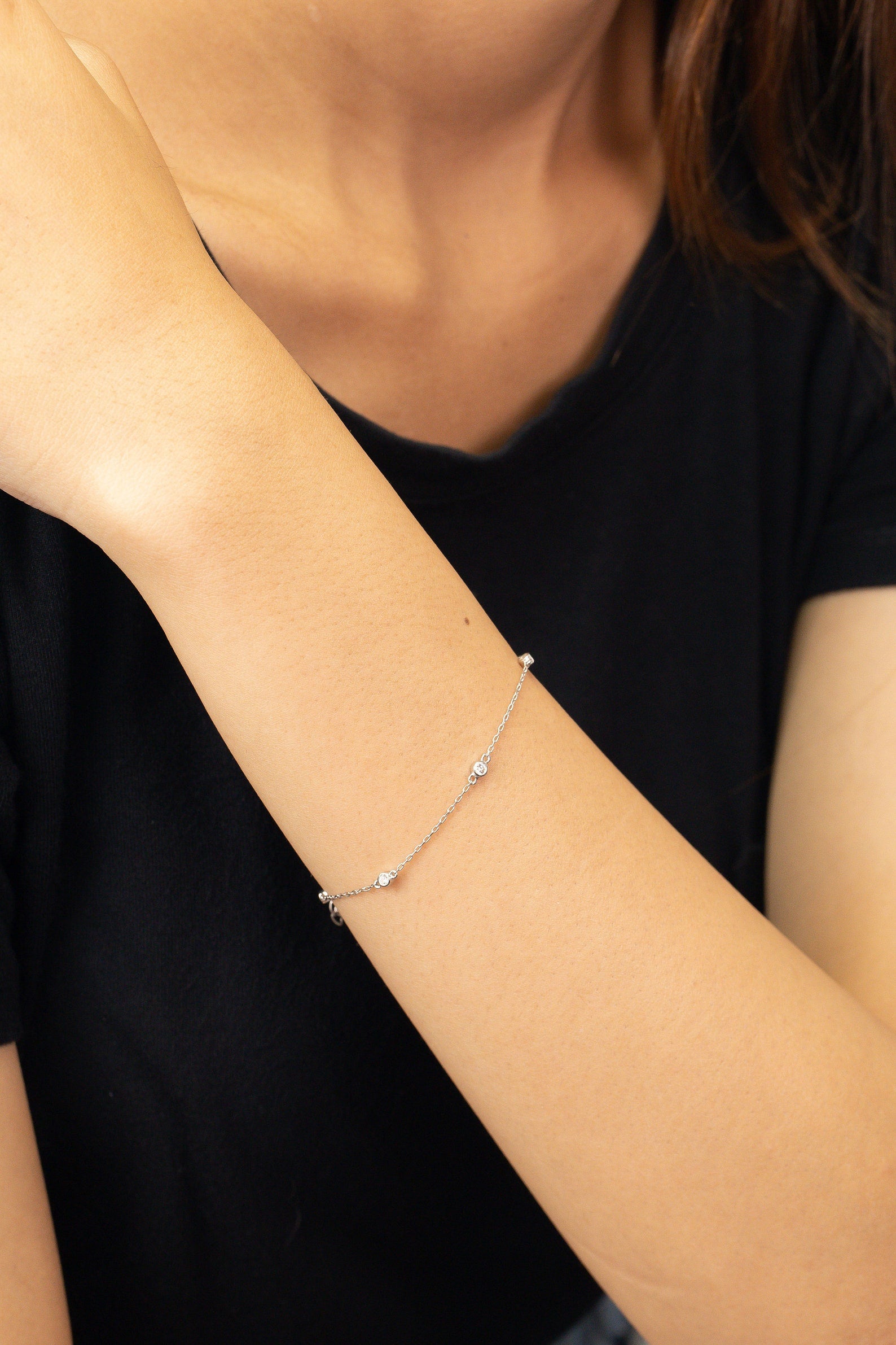 Solitaire Diamond Bracelet, Bezel Set Dainty Bracelet, Minimalist Bracelet Gift for Women, Graduation Gifts